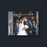 Happily Ever After Elegant Photo Wedding Canvas Print<br><div class="desc">Modern wedding gallery wrapped canvas with a simple design featuring "happily ever after" in an elegant white handwritten script with swashes over your photo. You may also change the text to your names. Display your favourite engagement picture at your reception or give this as a gift for a newlywed couple...</div>