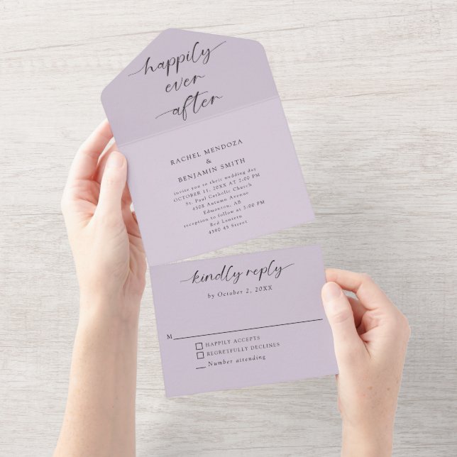 Happily Ever After Elegant Purple Wedding  All In One Invitation (Tearaway)