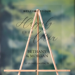 Happily Ever After Elegant Script Wedding Acrylic Sign