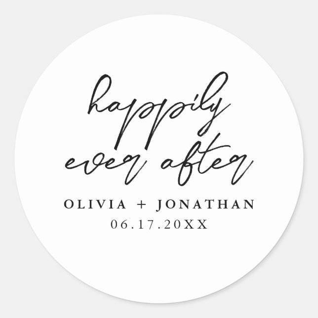 Happily Ever After Elegant Script Wedding Classic Round Sticker (Front)
