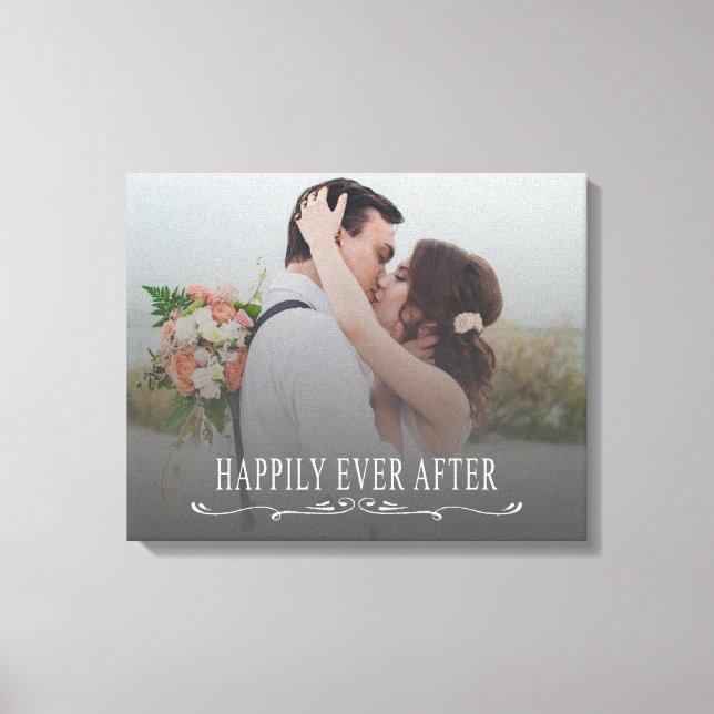 Happily Ever After Elegant Script Wedding Photo Canvas Print (Front)