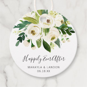 Happily Ever After Elegant White Floral Wedding Favour Tags