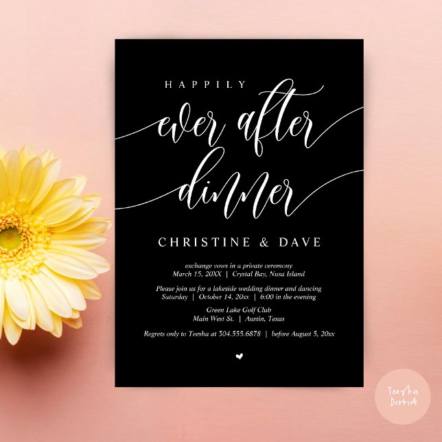 Happily Ever After Elopement Dinner, Classy Black Invitation (Happily Ever After Dinner Invitation Card, PDF, Modern Calligraphy Script, in Classy Black)