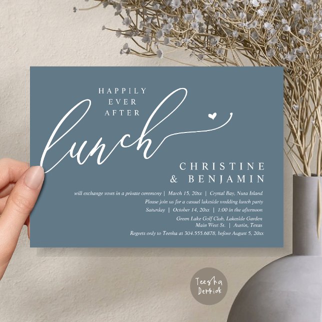 Happily Ever After Elopement Lunch Celebration Invitation (Happily ever After Lunch Invitation Card, PDF, Post Wedding Elopement, In Dusty Blue)