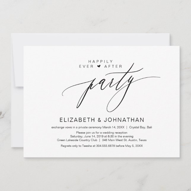 Happily ever after elopement party, minimalist invitation (Front)