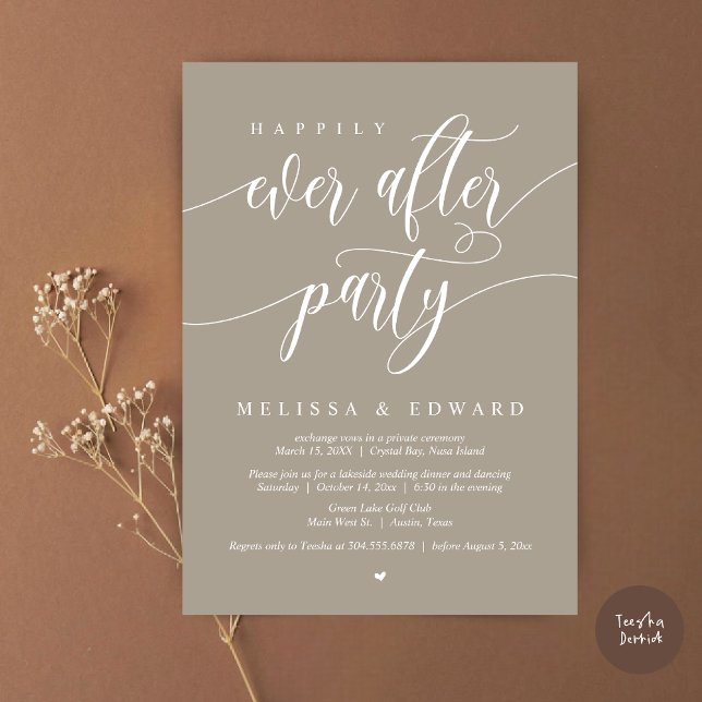 Happily Ever After Elopement Party, Simply Taupe Invitation (Happily Ever After Elopement Party Invitation Card, PDF, Modern Wedding Dinner, in Simply Taupe)