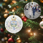 Happily Ever After | First Christmas Married Crest Ceramic Tree Decoration<br><div class="desc">Mark the magic of your first Christmas married with this elegant watercolor crest ornament. Featuring a regal crown and castle framed by florals and ribbon, the design is accented with the phrase “Happily Ever After” for a timeless, romantic touch. A beautiful keepsake to celebrate newlyweds, anniversaries, or special milestones, this...</div>