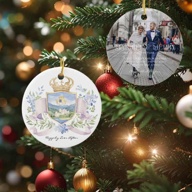 Happily Ever After | First Christmas Married Crest Ceramic Tree Decoration (Creator Uploaded)