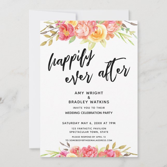 Happily Ever After Floral Wedding Reception Invitation (Front)