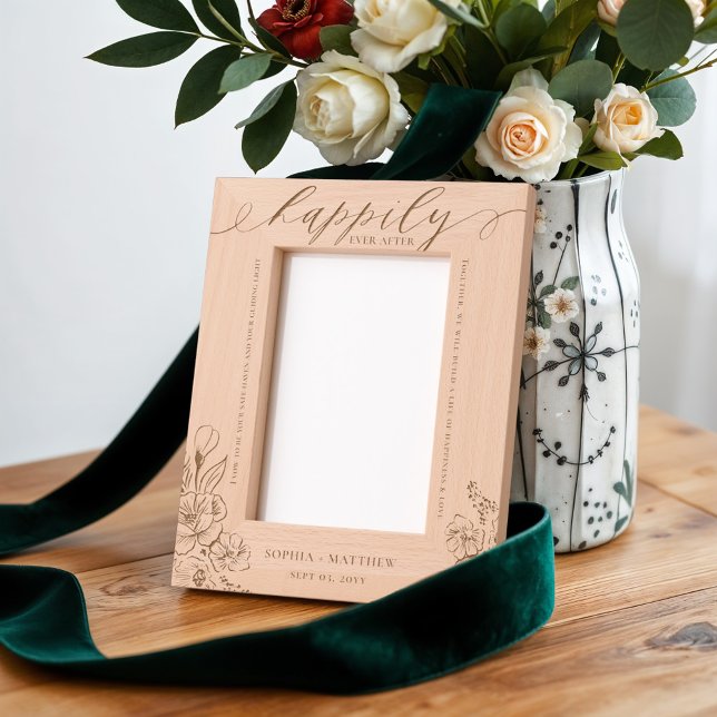 Happily Ever After Floral Wedding Vows Keepsake Etched Frames (Happily Ever After Floral Wedding Vows Keepsake Etched Frames)