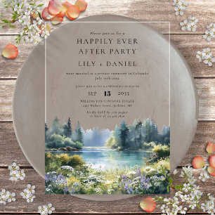 Happily Ever After Forest Lakeside Floral Wedding Acrylic Invitations