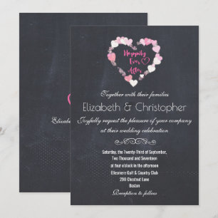 Happily Ever After Glittery Pink Hearts Wedding Invitation