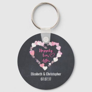 Happily Ever After Glittery Pink Hearts Wedding Key Ring