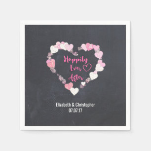 Happily Ever After Glittery Pink Hearts Wedding Napkin