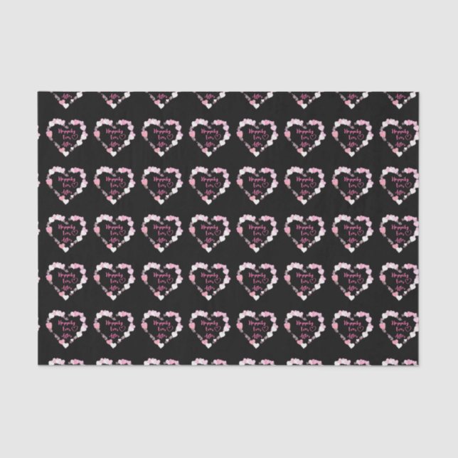 Happily Ever After Glittery Pink Hearts Wedding Tissue Paper (Front)