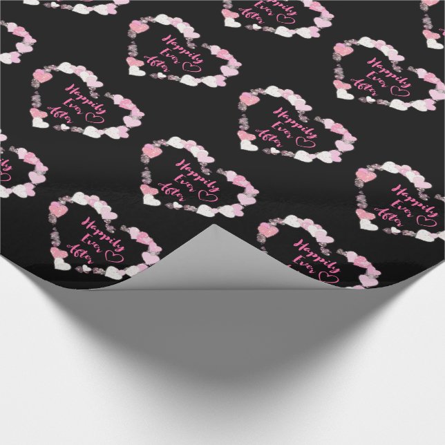 Happily Ever After Glittery Pink Hearts Wedding Wrapping Paper (Corner)