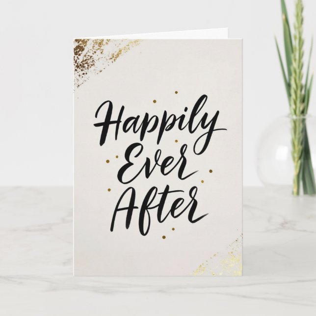 Happily Ever After Gold Calligraphy Wedding Card (Front)