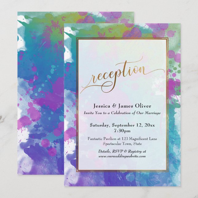 Happily Ever After Gold Colourful Artsy Reception Invitation (Front/Back)