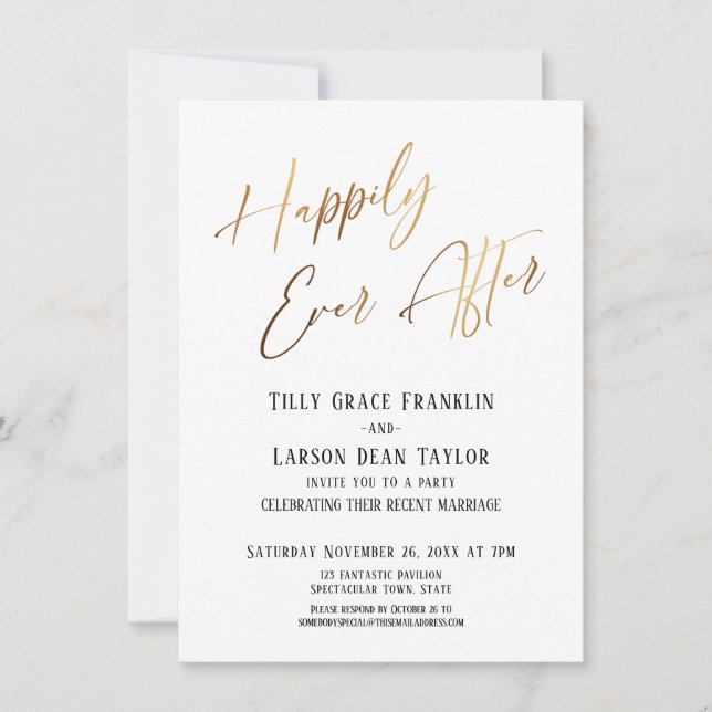 Happily Ever After Gold Elegant Wedding Party Invitation (Front)