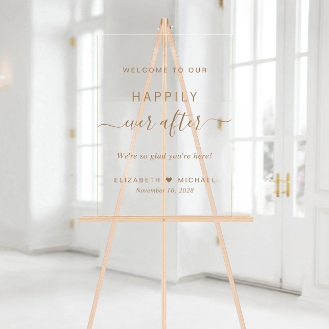 Happily Ever After Gold Script Wedding Welcome Acrylic Sign (Creator Uploaded)