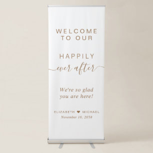 Happily Ever After Gold Script Wedding Welcome Retractable Banner