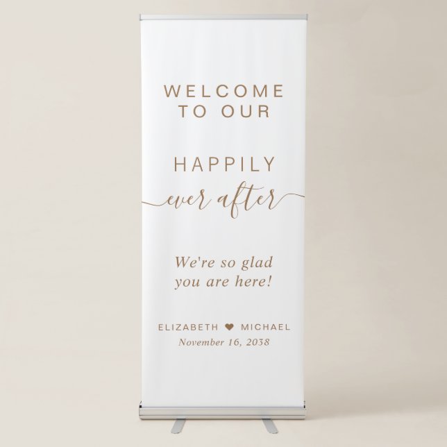 Happily Ever After Gold Script Wedding Welcome Retractable Banner (Front)