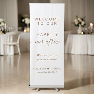 Happily Ever After Gold Script Wedding Welcome Retractable Banner