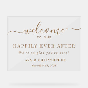 Happily Ever After Gold Wedding Welcome Frosted Acrylic Sign