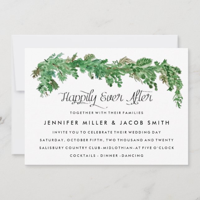 Happily Ever After  Greenery Wedding Invitation (Front)
