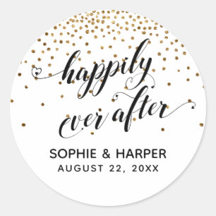 Happily Ever After Hearts and Gold Confetti Classic Round Sticker