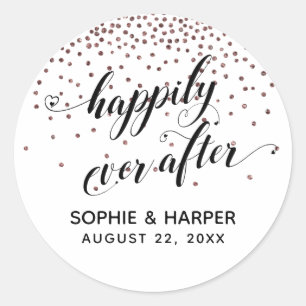 Happily Ever After Hearts and Rose Gold Confetti Classic Round Sticker