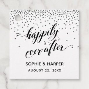 Happily Ever After Hearts and Silver Confetti Favour Tags