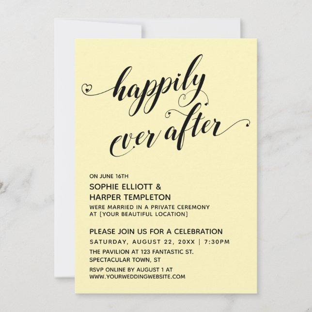 Happily Ever After Hearts Pale Yellow Reception Invitation (Front)