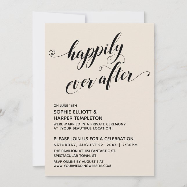 Happily Ever After Hearts Script Cream Reception Invitation (Front)
