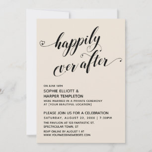 Happily Ever After Hearts Script Cream Reception Invitation