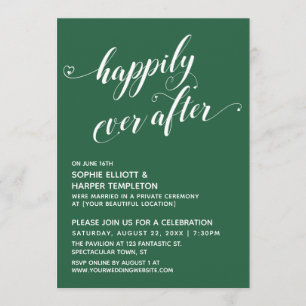Happily Ever After Hearts Script Green Reception Invitation