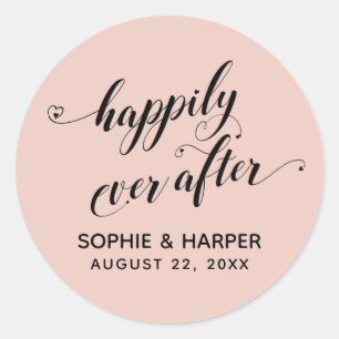 Happily Ever After Hearts Script Light Blush Pink Classic Round Sticker