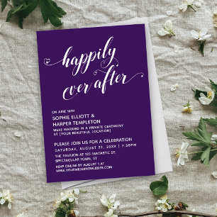 Happily Ever After Hearts Script Purple Reception Invitation