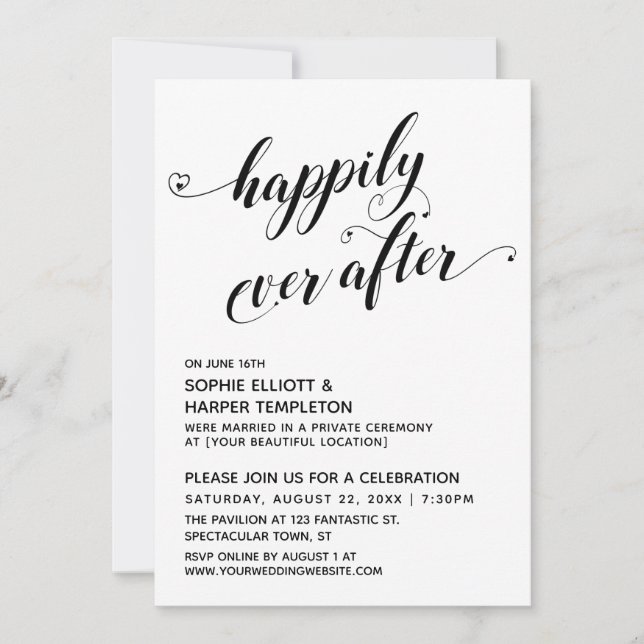 Happily Ever After Hearts Script Reception Only Invitation (Front)