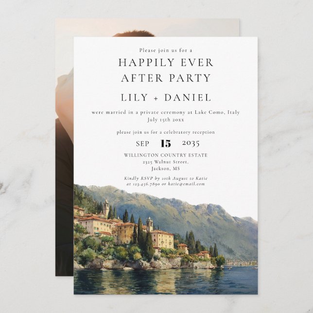 Happily Ever After Lake Como Photo Wedding Invitation (Front/Back)