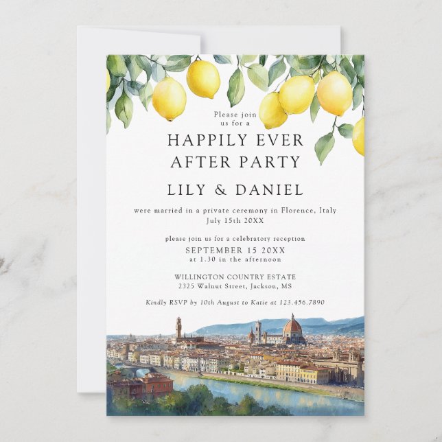 Happily Ever After Lemons Florence Italy Wedding Invitation (Front)