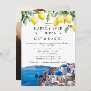 Happily Ever After Lemons Santorini Photo Wedding Invitation