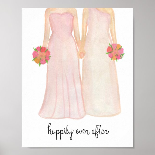 Happily Ever After Lesbian Wedding Couple Poster (Front)