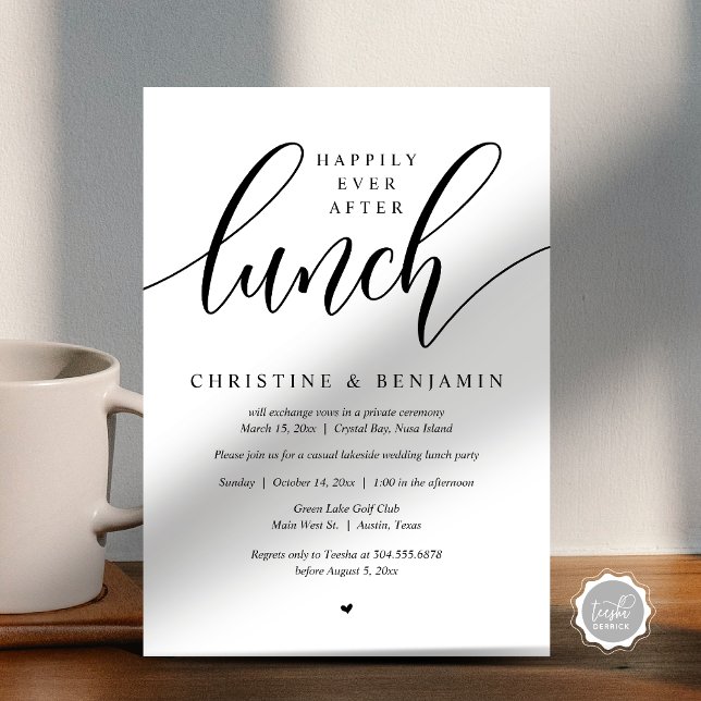 Happily Ever After Lunch, Elopement, Modern Script Invitation (Happily Ever After Lunch Party, Modern Script Invitation card, Printed and or digital download)