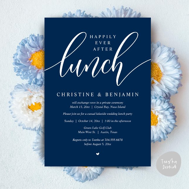 Happily Ever After Lunch, Elopement, Modern Script Invitation (Happily Ever After Lunch, Elopement Card, PDF, Modern Wedding, in Navy Blue)