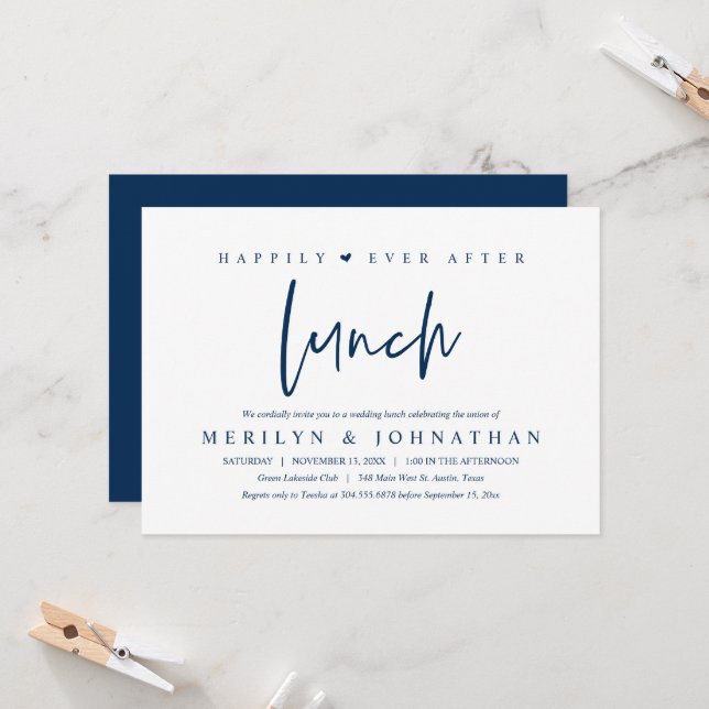 Happily Ever After Lunch Minimalist Wedding Party Invitation (Front/Back In Situ)