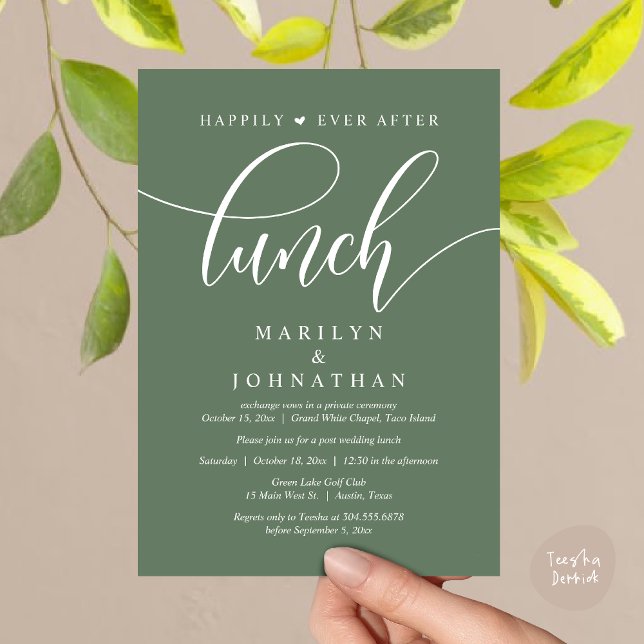Happily Ever After Lunch, Post Wedding Invitation (Happily Ever After Lunch, Wedding Party Invitation Card PDF Modern Romantic Greenery Sage Green)
