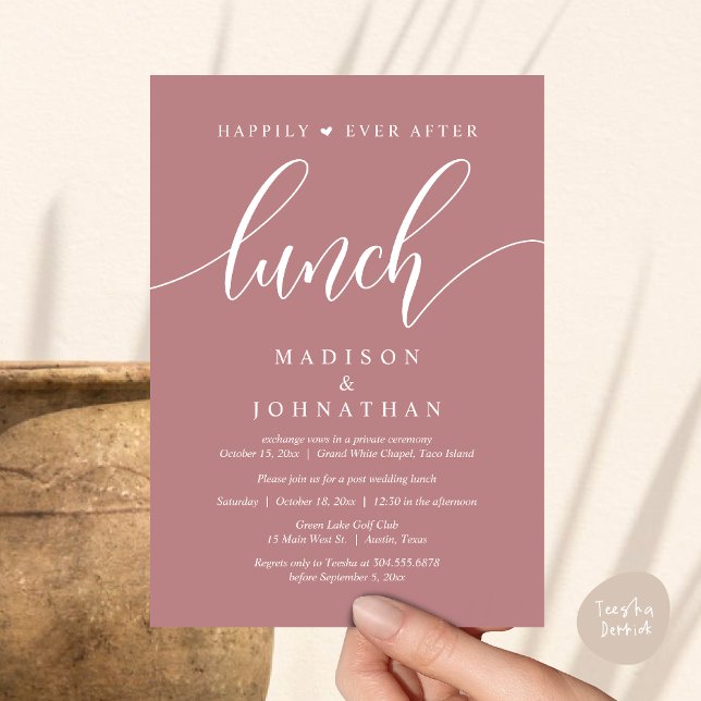 Happily Ever After Lunch, Post Wedding Invitation (Happily Ever After Lunch, Wedding Party Invitation Card PDF Modern Beautiful Dusty Rose Pink)