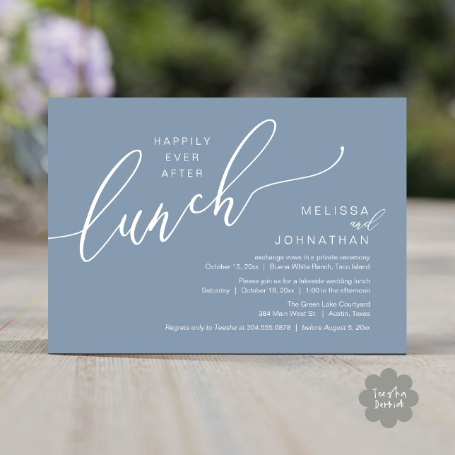 Happily Ever After Lunch Romantic Post Wedding Invitation (Happily Ever After Lunch Romantic Post Wedding Invitation Card PDF in Dusty Blue)