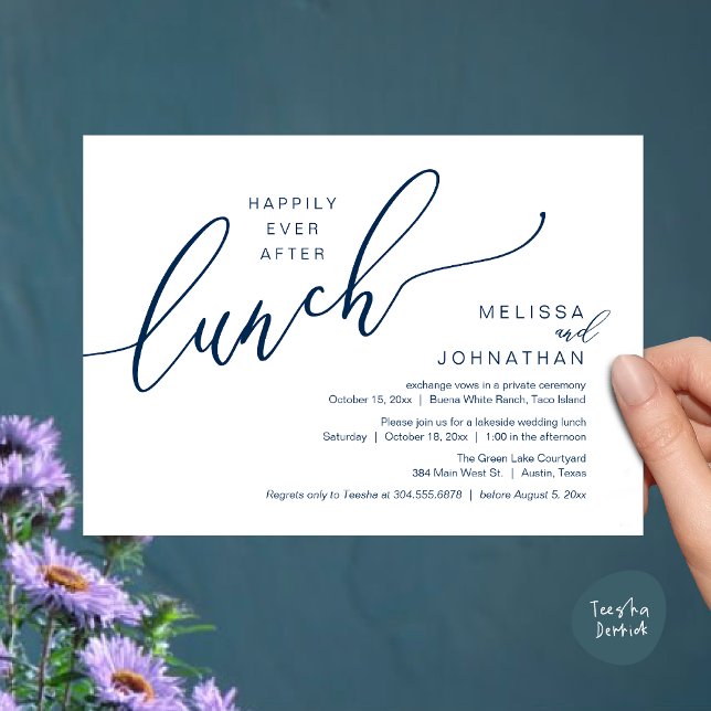 Happily Ever After Lunch Romantic Post Wedding Invitation (Happily Ever After Lunch Romantic Post Wedding Invitation Card PDF in Navy Blue)